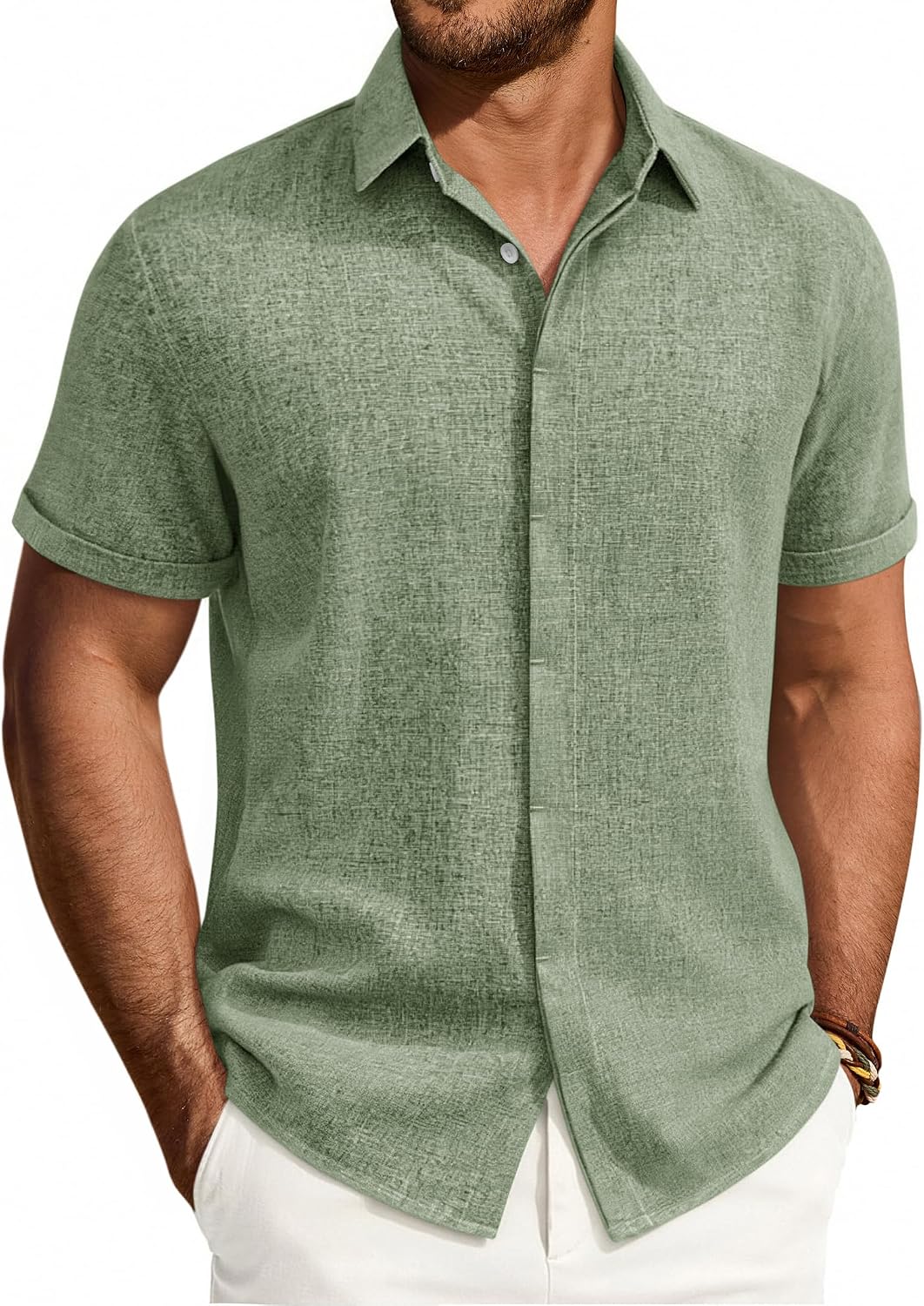 Linen Shirt Short Sleeve Button Down Shirt Summer Casual image 1