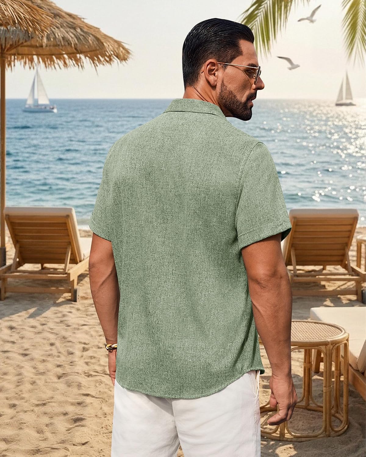 Linen Shirt Short Sleeve Button Down Shirt Summer Casual image 2