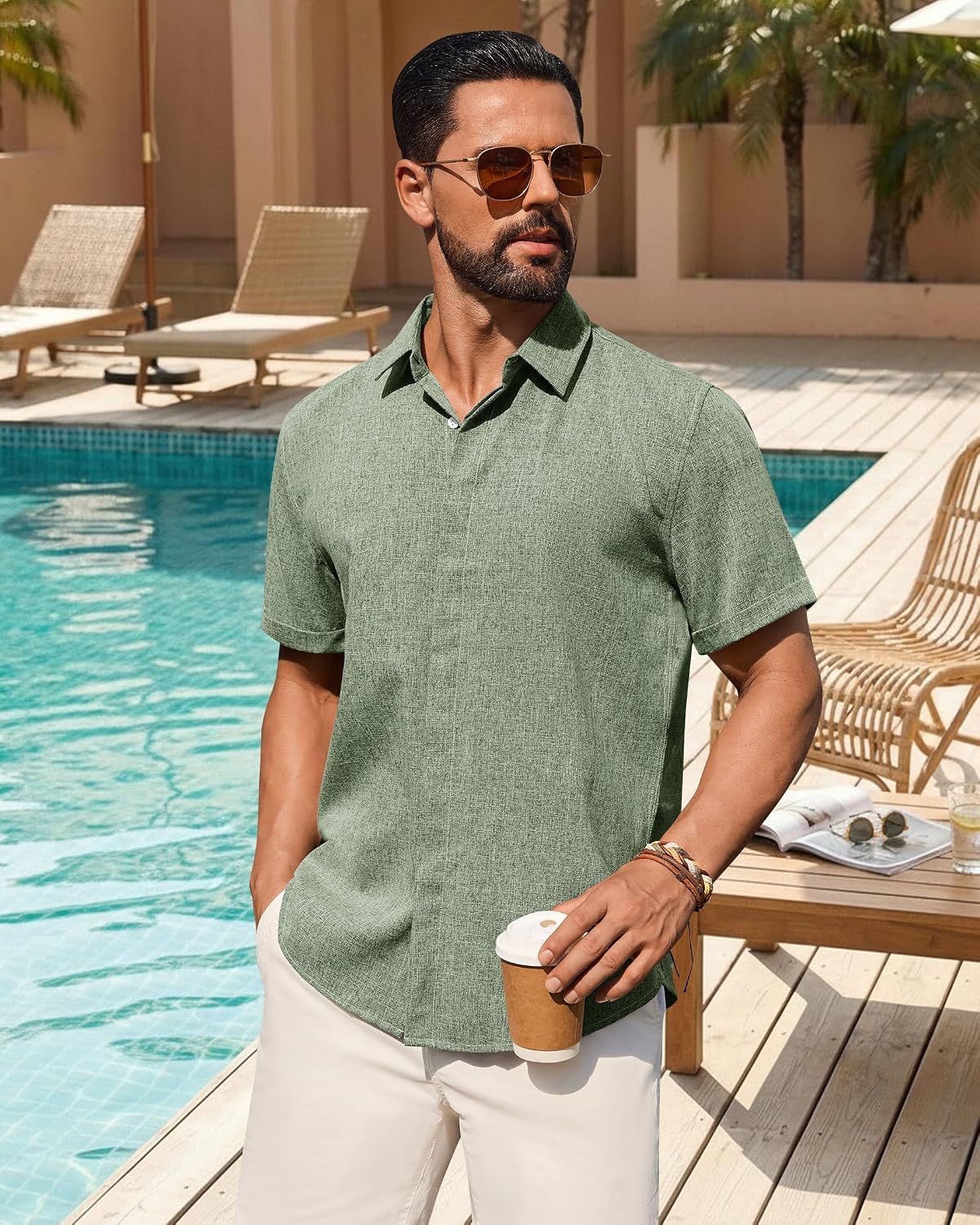 Linen Shirt Short Sleeve Button Down Shirt Summer Casual image 3